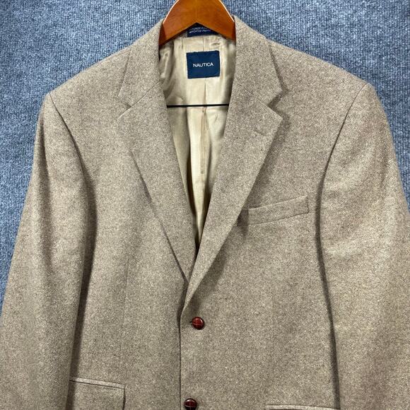 Nautica Modern Fit Wool Blazer 44R Beige Single Breast 4 Button Cuff Single Vent - Picture 2 of 13